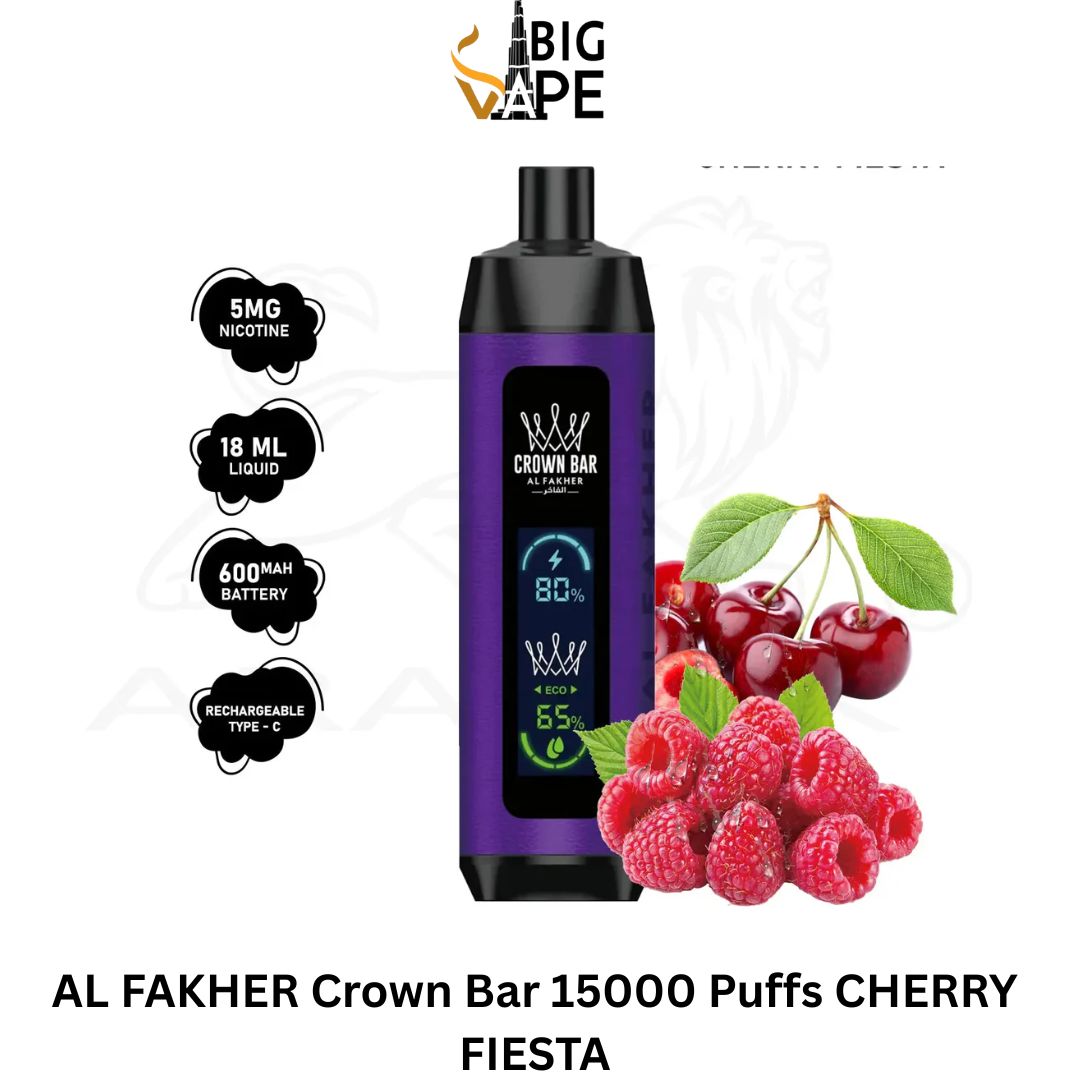 AL FAKHER Crown Bar 15000 Puffs CHERRY FIESTA in Dubai UAE AL FAKHER Crown Bar 15000 Puffs CHERRY FIESTA