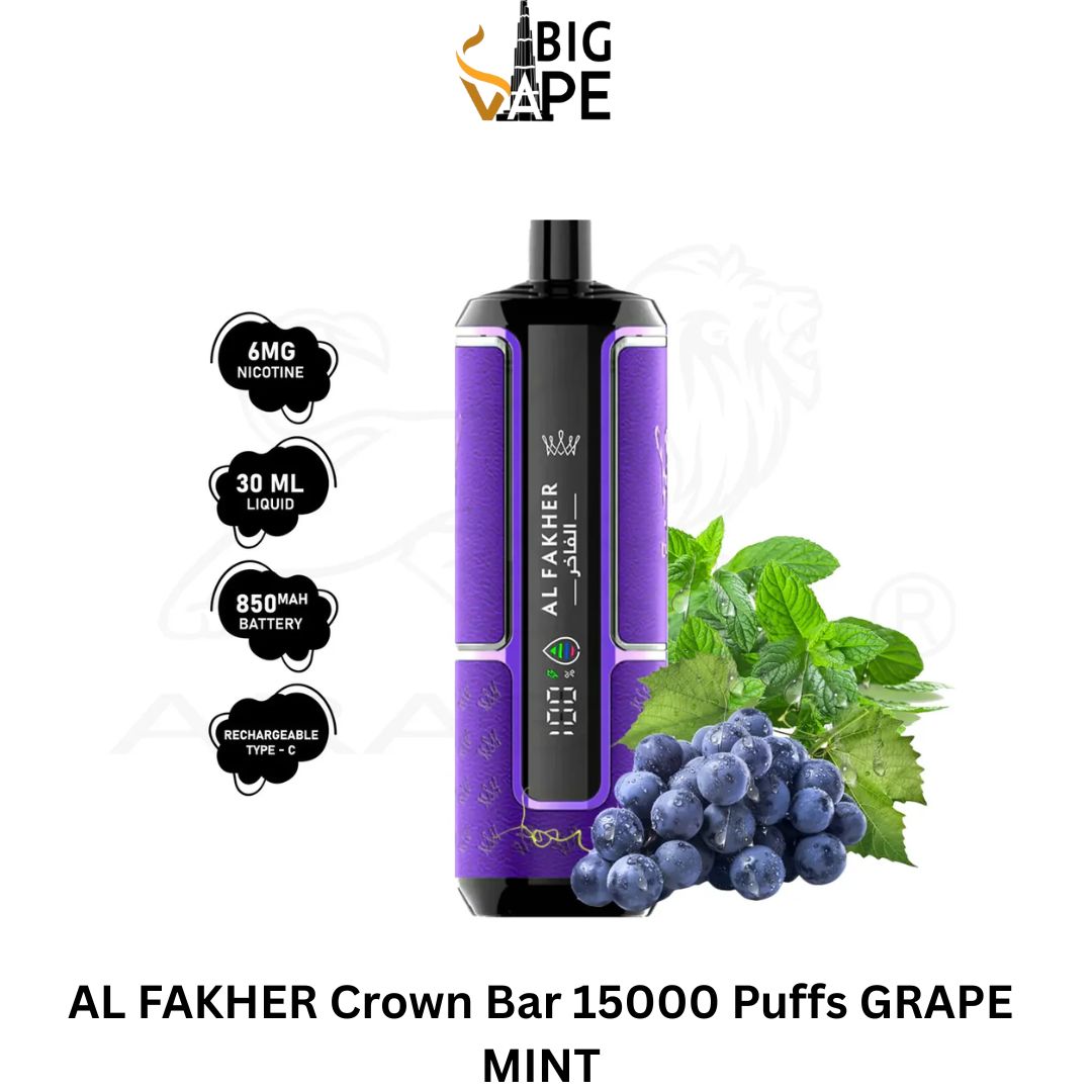 AL FAKHER Crown Bar 15000 Puffs GRAPE MINT in Dubai UAE AL FAKHER Crown Bar 15000 Puffs GRAPE MINT