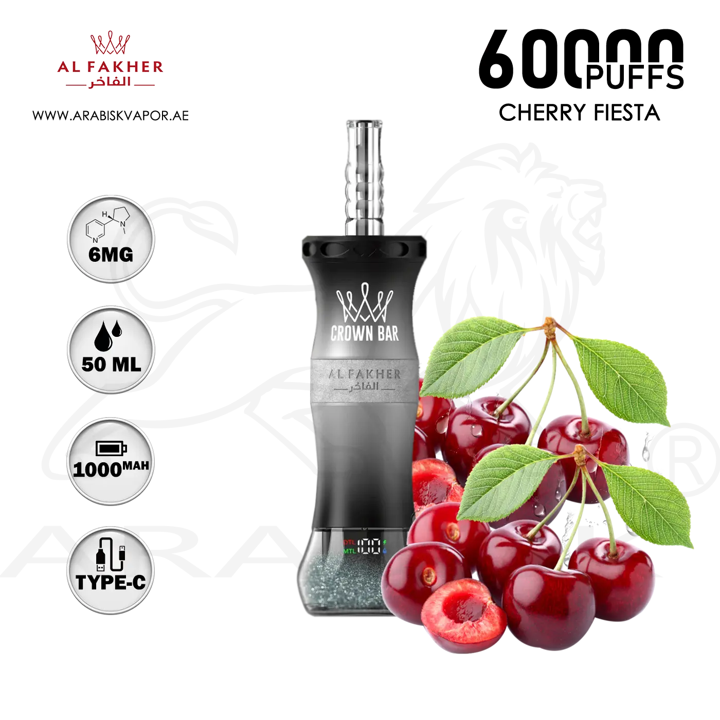 Al Fakher Crown Bar E Hose X 60000 Puffs Cherry Fiesta