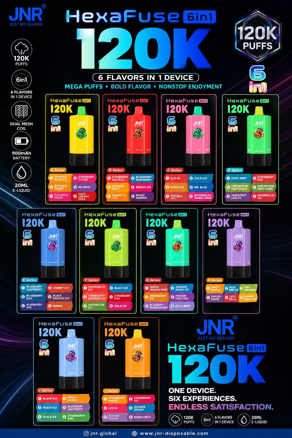JNR HexaFuse 120K Puffs 6in1